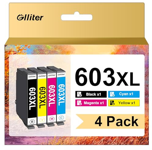 Glliter 603XL Druckerpatronen für Epson 603 Multipack für Epson 603 XL Kompatibel mit Epson XP 3105 Druckerpatronen für Epson XP 3100 XP 3150 XP 2100 für Epson WF-2850 WF-2830 (4er-Pack)