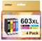 Glliter 603XL Druckerpatronen für Epson 603 Multipack für Epson 603 XL Kompatibel mit Epson XP 3105 Druckerpatronen für Epson XP 3100 XP 3150 XP 2100 für Epson WF-2850 WF-2830 (4er-Pack)