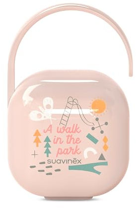 Suavinex Porta Ciuccio Bimbo, Capacita 2 Succhietti, Scatola Portaciuccio, Custodia, con Manico per Appendere al Passeggino, 0 Mesi, Walk in the Park Rosa