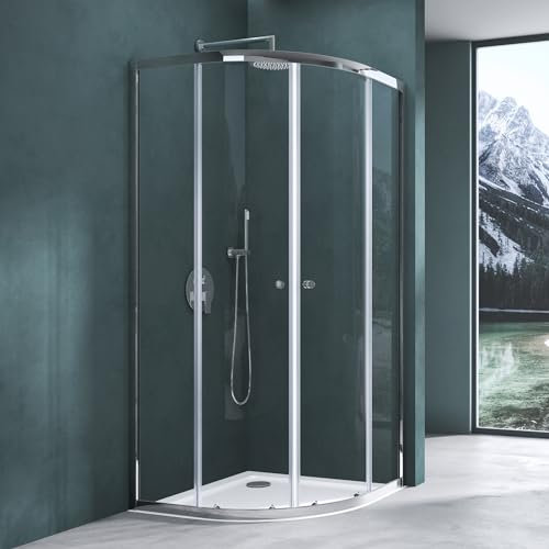 Mai & Mai Duschkabine 80x80 viertelkreis Dusche Duschabtrennung mit 2 Schiebetüren inkl. Duschtasse ESG-Sicherheitsglas Nano-Beschichtung Ravenna32K