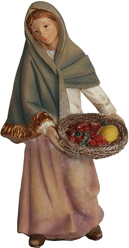 FADEDA Magd mit Obstkorb/Höhe:7 cm/handbemalt/detailgetreue Krippen Figuren - Weihnachten Tisch Dekoration Krippe Zubehör