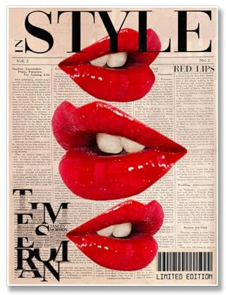 zyfmyc Flippige Wandkunst, modische rote Lippen, Poster, adrette, trendige Leinwand, flippig, Y2K, Vintage, ästhetische Malerei, Bilder, cool, einzigartige Mädchenzimmer, Wanddekoration für