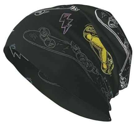 WURTON Graffiti-Skateboard-Druck, Beanie-Mütze für Erwachsene, warm, lässig, Strickmütze, modisch, Streetwear, Outdoor-Mützen, Graffiti-Skateboard, Einheitsgröße