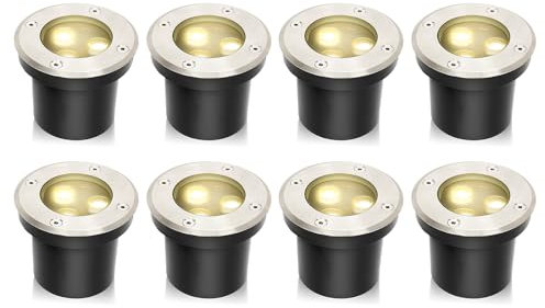 Randaco LED Bodeneinbaustrahler 8er Set – Für Außen, IP67 wasserdicht, einfach installierbar, bis 800 kg belastbar. Garten- & Terrassenbeleuchtung, 3W warmweißes Licht