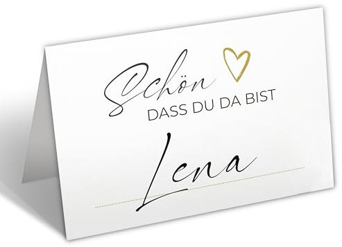 Hochwertige Tischkarten für die Hochzeit – Geburtstag – Konfirmation - Namenskarten, Platzkarten (Schön dass du da bist - Gold, 25)