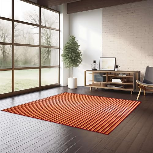 CosìCasa Bambus Teppich Wohnzimmer 120x180 cm - Küchenteppich rutschfest mit Bordüre - Rechteckiger Badezimmerteppich Groß - Leicht zu reinigender Teppich für Küche, Flur, Bad, Schlafzimmer Rot