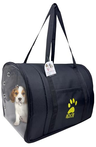 EVE Textile Hunde Tragetasche | Katzen Tragetasche | Hundetasche | Katzentasche | Hunde Handtasche | Katzen Handtasche | Handtasche für Hunde und Katzen | Atmungsaktive Tasche | 47x30x30 cm (Schwarz)