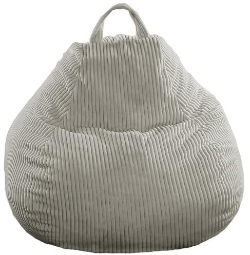 bananair - Sitzsack Cord für Kinder, Weich & Bequem, Maschinenwaschbarer Bezug, Gaming Sitzsack mit Schaumstoffflocken Füllung, Bean Bag (80x70 cm, Hellgrau)