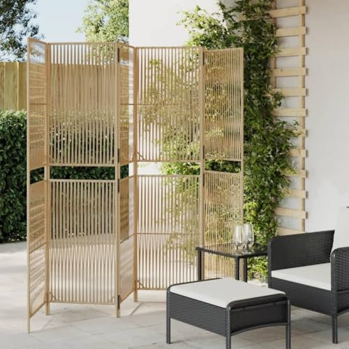 Gecheer Paravent 6-TLG. Raumteiler Freistehend Trennwand Umkleide Sichtschutz Spanische Wand Raumtrenner Beige Poly Rattan