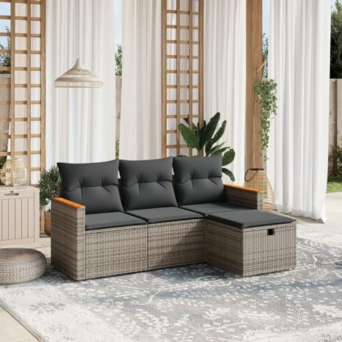 SECOLI Balkon Lounge Balkonmöbel Keiner Sofa Outdoor Gartensofa 3-Sitzer Gartenmöbel-Set Ecksofa Garten Balkonlounge Rattan Polyrattan Lounge Gartenlounge Terrassenmöbel Grau 4-tlg-Type-31