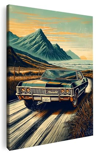 Artmazing | Vintage Auto Bild bunt | S-Art Bilder | Vintage Auto Bilder Modern | Leinwandbilder XXL Wohnzimmer | Wandbild Vintage Auto Deko XXL | Bild Leinwand XXL | buntes Poster für Wand