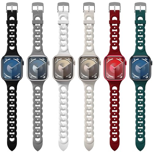 Diruite 6 Stück Armband für Apple Watch Ultra/Ultra 2/Series 9/8/7/6/5/4/SE Ersatzarmband,Hohlkreis Kieselgel Ersatzband für iWatch 49mm 45mm 44mm 42mm 41mm 40mm 38mm Armbänder