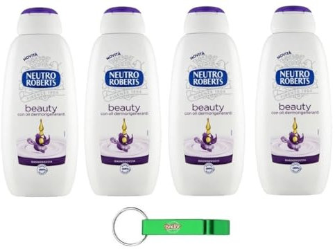 4 x Neutro Roberts Bagnodoccia Beauty con Oli Dermorigeneranti, gel doccia con oli rigeneranti della pelle 450 ml + portachiavi Beni Culinari gratuito
