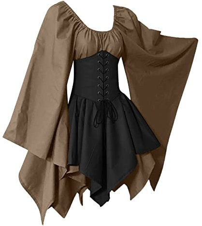 Mittelalter Kostüm Damen Korsett Kleid Kurz Kleid Kurzarm Elegant Mittelalterlich Kleider Freizeit Korsettkleid Grosse Grössen Gesmoktes Kleid Corsagenkleid Damen Princess Dress Braun,M