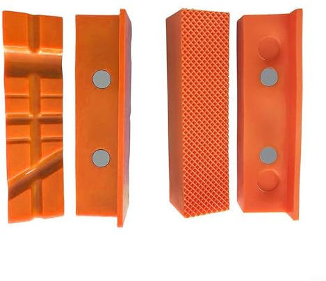 Sileduove 4 Pieces 4 5 6 Inch Vice Protective Jaws, Magnetic Soft Pad Pine Rubber for Metal Vice Bench Machine Tools (6 inch Orange)