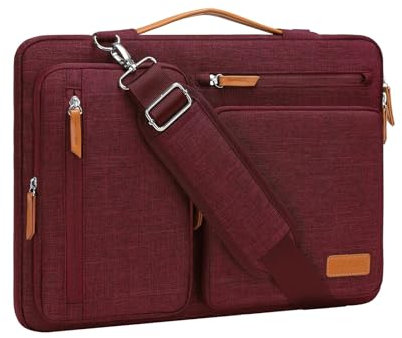 MOSISO 360 Schütz Laptoptasche 15 Zoll, 15 Zoll Umhängetasche Kompatibel mit MacBook Air 15 M4 M3 M2 2025-2023, Dell XPS 15, Seite Offen Schultertasche mit 4 Reißverschlusstaschen&Griff, Weinrot
