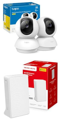 Bundle of Tapo TP-Link C210(2-Pack) - Cámara IP WiFi 360° Cámara de Vigilancia 2K (3MP) + [Nuevo 2024] Mercusys MB130-4G - Router 4G SIM, LTE CAT4, Wi-Fi AC1200, Compatible con Todos los operadores