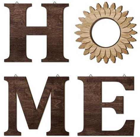 CHDITB 4pcs Home Wanddekorations,3D HOME Buchstaben Wanddeko,Home Buchstaben Wand Deko,Holzbuchstaben Schild,Home Zeichen Wanddekoration,Heimschild für Wohnzimmer Küche Schlafzimmer Wandkunst