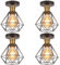 TOKIUS 4 Stücke Deckenlampen, 16CM Vintage Deckenleuchte im Industrial Design Retro Lampe Käfig Pendelleuchte Schwarz Lampenschirm aus Eisen mit E27 Fassung Messing Flurlampe