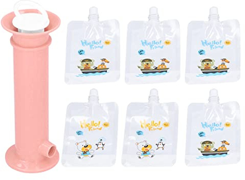 Ensemble de Remplissage de Purée de Fruits, Station de Remplissage de Pochettes de Nourriture pour bébé avec 6 Pochettes Alimentaires Réutilisables pour Enfants (PINK