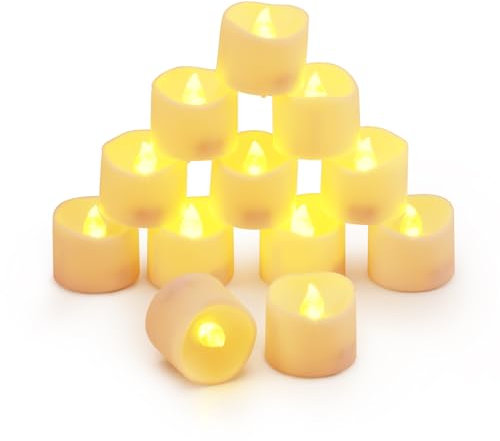Criacr 12 Pcs Candle Lights with Timer, Tea Lights Battery Operated, 1.4*1.25in Warm White Flameless Flickering LED Candle Lights, Long Lasting for Wedding, Home, Festival Decor (Batteries Included)