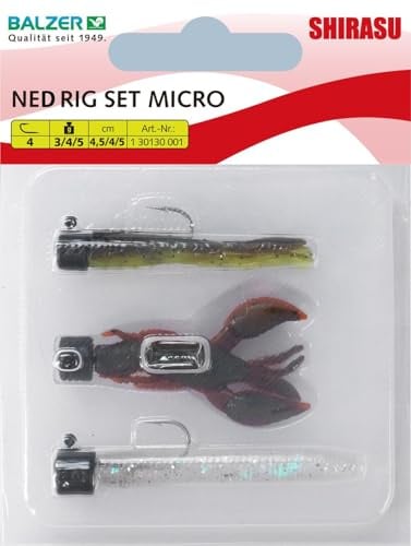 Balzer Micro Ned Rig Set 4,5cm 3g, 4g, 5g - 3 Gummiköder mit Jigkopf, Softbaits, Gummifische