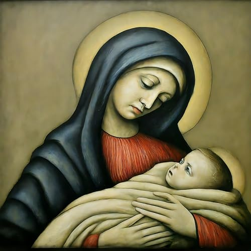Religiöse Weihnachtskarten und Umschläge, Maria & Jesuskind, Lowry-Stil, 8 Stück