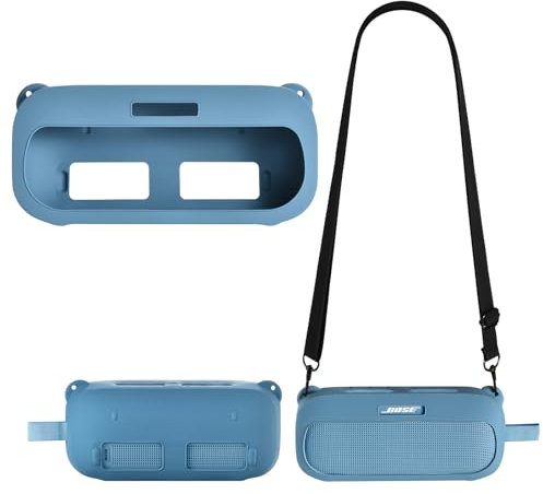 Yaowanguan Étui en Silicone pour Bose SoundLink Flex 2e gén/SoundLink Flex Enceinte Bluetooth,Soundlink Flex 2/1 Housse de Voyage Portable Protectrice Transport Sac avec Bandoulière,Bleu