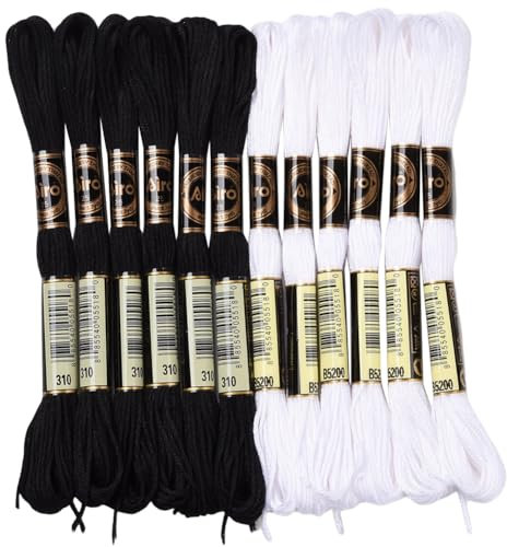 CABODYALS 12 matassa 96 m Filo Da Ricamo Bianco Nero Filo Sfuso 6 fili Punto Croce Filo Variegato Braccialetto Dells'Amicizia Fili per La Creazione di Gioielli Braccialetto Maglia Punto Artigianato Fo