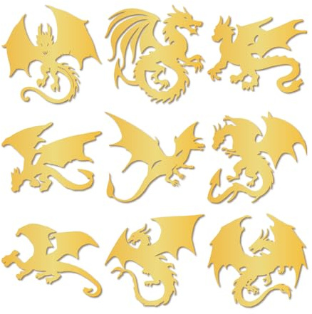 craspire 9 Stück Drachenaufkleber Goldene Metallaufkleber Wasserfest Selbstklebend Nickel Zum Dekorieren Fantasie Chinesische Loong Aufkleber Abziehbilder Für Sammelalben DIY Harzhandwerk