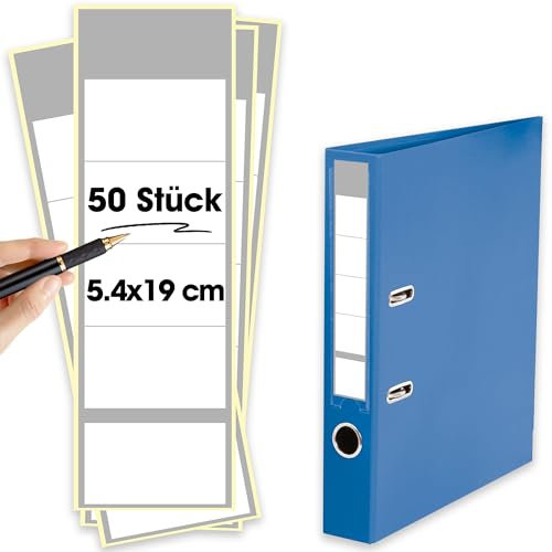 50 Stück Ordnerrücken-Etiketten selbstklebend Breit 5.4 x 19cm für 8 cm breite Aktenordner - Büro-Organisation (Grau)