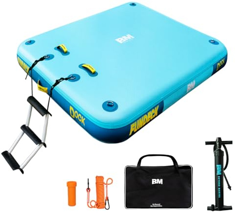 BEYOND MARINA BM Inflatable Floating Dock, Water Float Platform, Floating Island Dock Pad for Lake, Pool, Ocean Water Play, Includes Ladder, Rope, Carry Bag, Pump & Repair kit, 5ft x 6ft x 6