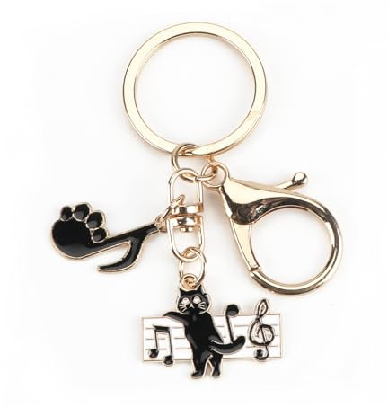 Porte clés chat mignon, motif chat noir et musique, cadeau pour amis, Porte Clef mignon, cadeau pour amoureux des chats et mélomanes, cadeau pour femme