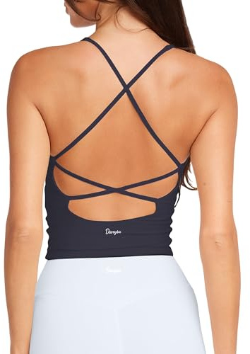 Danysu Sport BH Damen Ohne Bügel Crossback Gepolstert Fitness Sport Top | Longline Sport-BH mit Gekreuzten Trägern, Gepolstertes Stretch Tanktop für Workout, Yoga, Gym, Laufen