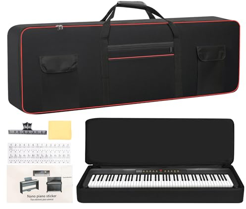 MUINS 88 Key Keyboard Case(Inner dimension: (55.1*17.1*6.7),digital piano Keyboard carrying travel case Gig bag,thickened waterproof foldable 600D Oxford cloth,Music Page Holder & Keyboard Stickers