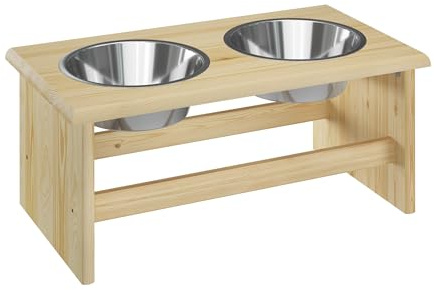 Erst-Holz® Futterstation für Hunde und Katzen mit Zwei Edelstahlschüsseln in DREI Größen S, M, L V-30.33, Größe: L