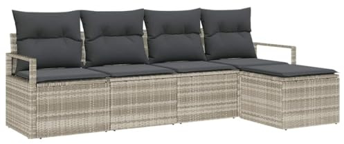 vidaXL 5-teiliges Garten-Sofa-Set mit Kissen in Hellgrau aus Poly Rattan – perfekte Loungemöbel für Terrasse und Patio, modular und geflochten.