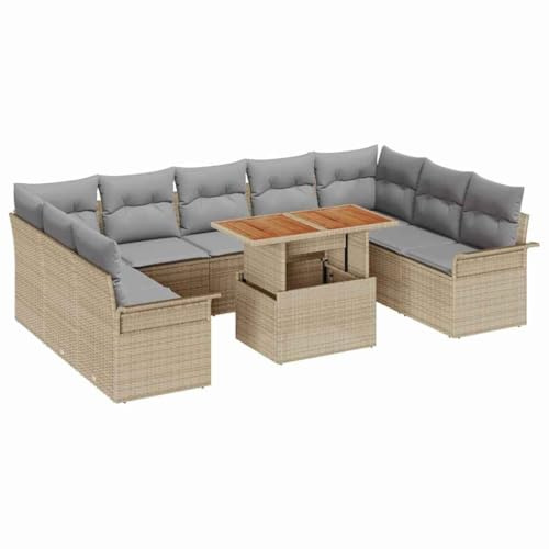 vidaXL Garten-Sofa-Set 10 STK. Beige Poly Rattan