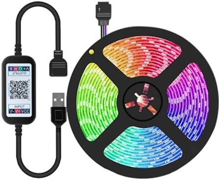4 m LED-Lichtstreifen, RGB-5050-LED-Streifen-Set mit USB-Controller, BT-App-gesteuert, 16 Millionen Farben, flexibel, schneidbar, selbstklebend, Lichtschlauch für Schlafzimmer, Küche, Zuhause, Party
