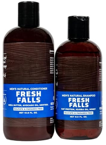 Fresh Falls Shampoo (8 fl oz) + Conditioner (11.5 fl oz) Bundle for Men - Keep Hair Looking Smooth, Healthy, Hydrated - Naturally Sourced and Moisturizing Men's Shampoo and Conditioner