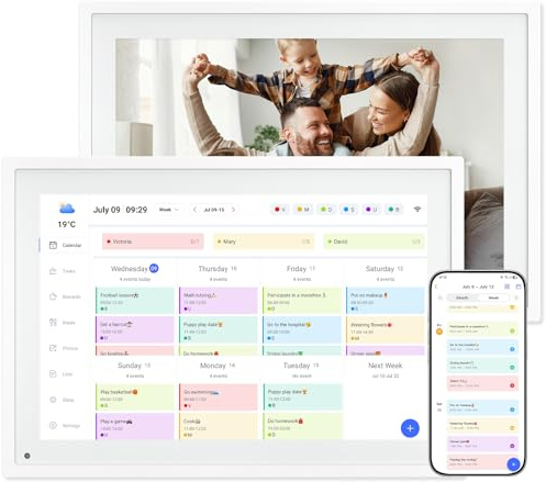 10.1 Inch WiFi Digital Calendar, Smart Touchscreen Interactive Display for Family Schedules Chore Chart, Meal Planner, To Do List, Smart Sync Switchable Digital Photo Frame w/Desk Stand