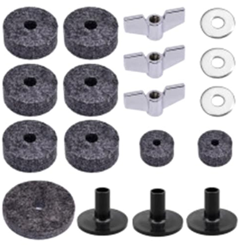 Paaruter 18PCS Cymbal Replacement Accessories Drum Parts with Cymbal Stand Felts Drum Cymbal Felt Pads Include Wing Nuts Washers