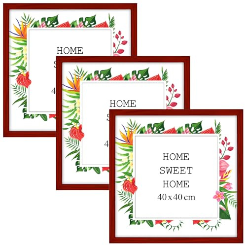 MG Design Set aus 3 Rot Bilderrahmen 30 x 40 cm – Aus echtem Holz mit Acrylglas, zum Aufhängen & Aufstellen, für Fotos, Poster & Puzzle