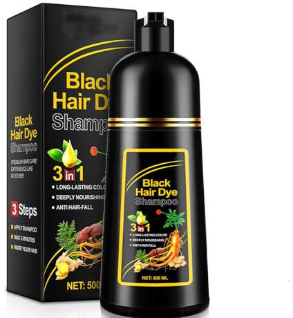 Haarfarbeshampoo für Männer und Frauen, 3in1 Black Hair Dye Shampoo Sofort Natürliche Haarfärbung Haarfarbe Schwarz für Gegen Graue Haar Langanhaltende Farbe Tönungsshampoo (500ml)