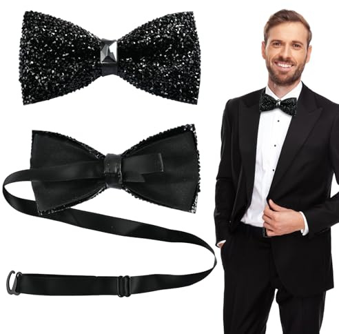Pailletten Fliege, Krawatte Fliege Party, Pailletten Fliege Accessoire, Bow Tie mit Strass, Damen und Herren, für Halloween, Karneval, Hochzeiten, Maskenbälle und Discopartys(Schwarz)