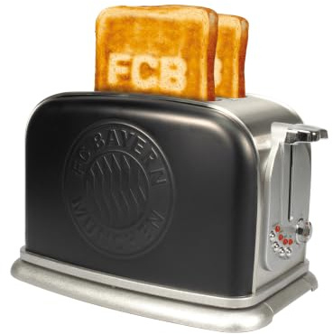 FC Bayern München Toaster (Schwarz) I Logo-Röstfunktion mit variablen Bräunungsstufen, Krümelschublade & Aufwärmfunktion I Offiziell lizenziert