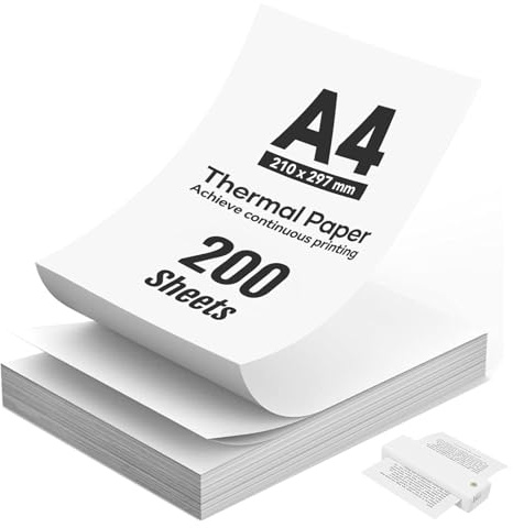 200 Blatt Thermopapier A4, Schnelltrocknendes Thermodrucker Papier Faltbares A4 Thermal Paper Kompatibel mit Den Meisten Thermodruckern für Datei Fotodruck Notizen Etiketten
