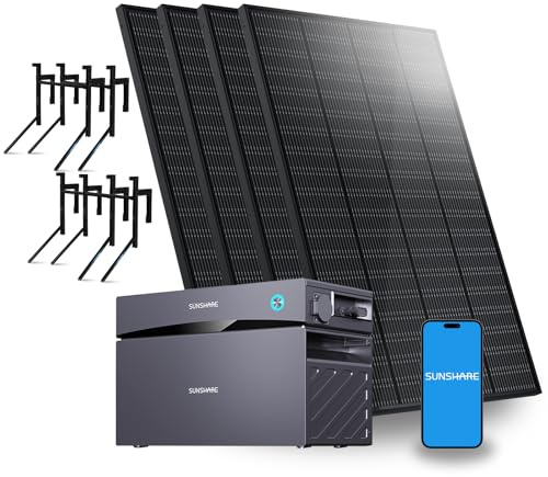 SUNSHARE Glory Balkonkraftwerk Set mit Speicher 1,5 kWh & 4×200W RAY Solarpanels & 4×Halterung(Betonbalkon) – Kompaktes Plug-&-Play-System für Wohnungen, Semi-Solid Akku, IP65, erweiterbar bis 10 kWh