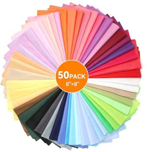 50 Farben Baumwollstoff Patchwork Stoffe zum Nähen, 20x20cm Einfarbige Cotton Fabric Squares, Stoffreste Paket zum DIY Basteln Patchworken Bastelarbeiten Dekoration für Kinder und Anfänger