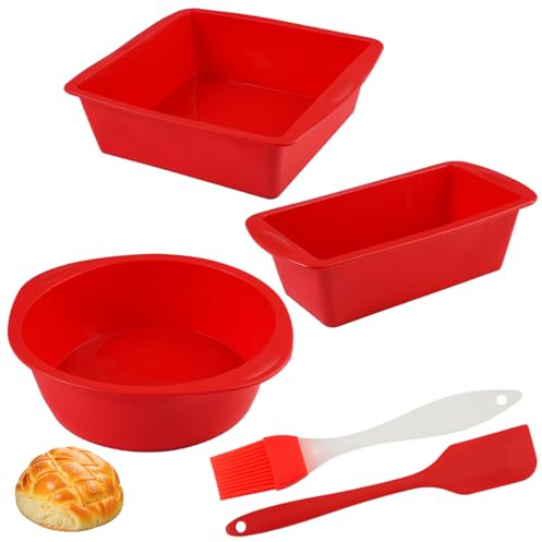3 Piezas Moldes Silicona Reposteria, Molde Silicona Bizcocho Antiadherente, Moldes Reposteria Silicone Reutilizable con Pincel y Espátula de Silicon, Molde Bizcocho Silicon para Panes y Brownies